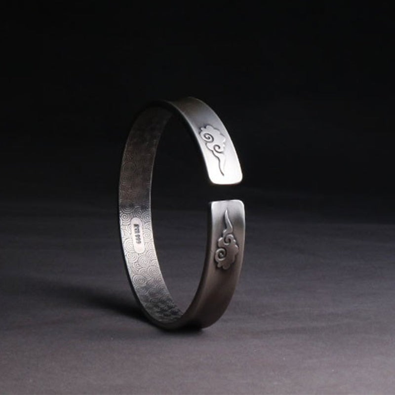 Buddha Stones 999 Sterling Silver Yin Yang Auspicious Clouds Balance Harmony Bracelet - image 3