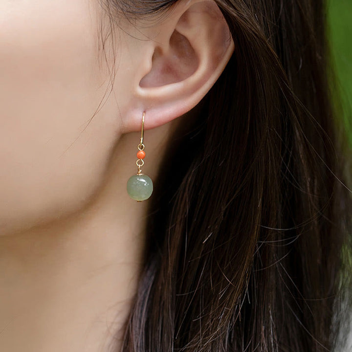 Buddha Stones 925 Sterling Silver Plated 14k Gold Hetian Jade Red Agate Luck Drop Dangle Earrings - image 10