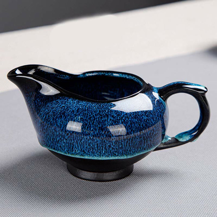 Buddha Stones Blue Gradient Color Chinese Gongfu Tea Ceramic Teapot Portable Gift Bag Box Set