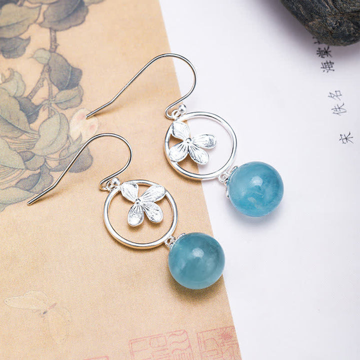 Buddha Stones 925 Sterling Silver Natural Aquamarine Leaf Flower Peace Earrings Necklace - Aquamarine Flower Earrings - image 12