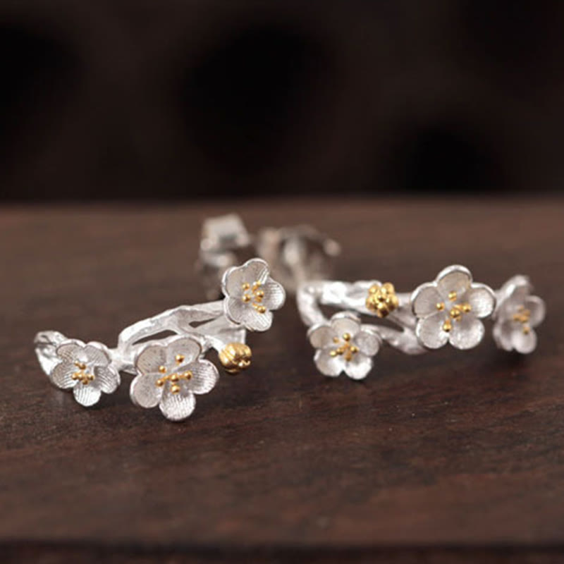 Buddha Stones 925 Sterling Silver Plum Blossom Floral Blessing Earrings - image 10