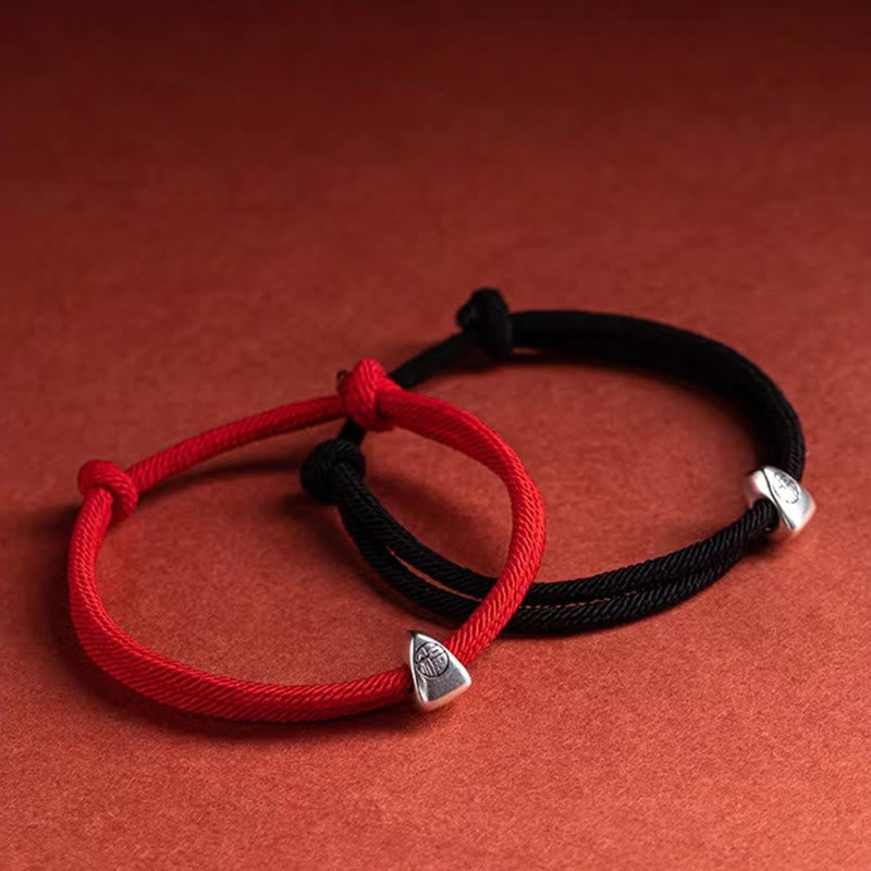 Buddha Stones 925 Sterling Silver Fu Character Blessing Handmade Braided Bracelet - image 1