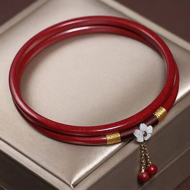 Buddha Stones 2Pcs Cinnabar Flower Blessing Bangle Charm Bracelet - image 1