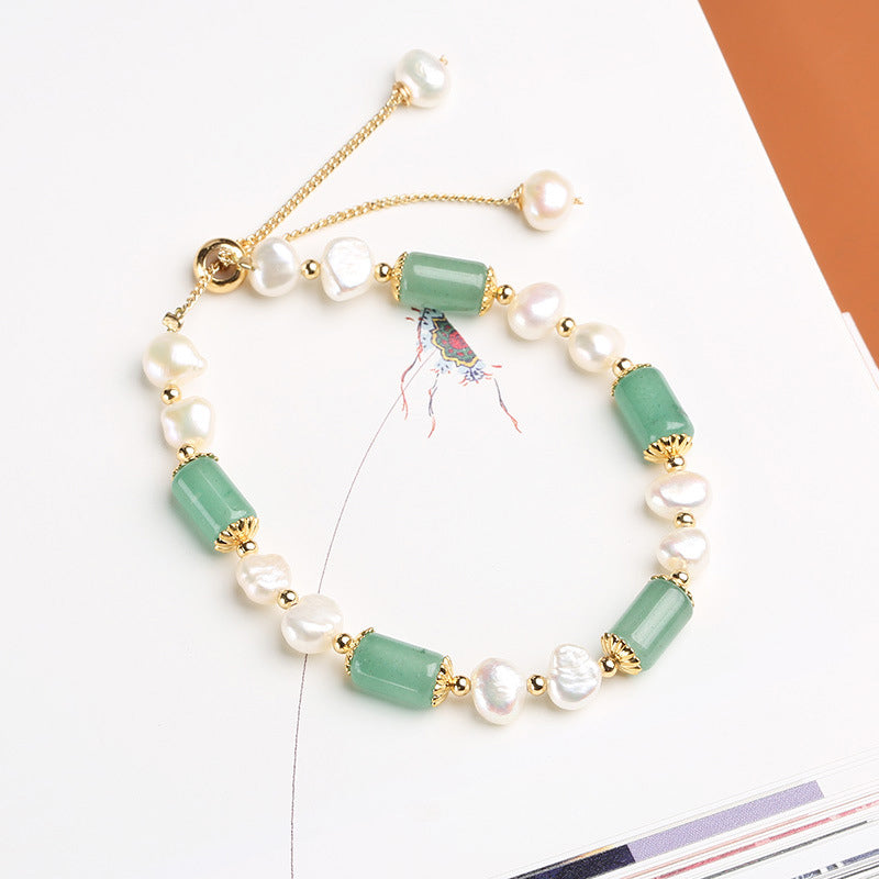 Buddha Stones Green Aventurine Pearl Pink Crystal Bead Luck Bracelet - image 5