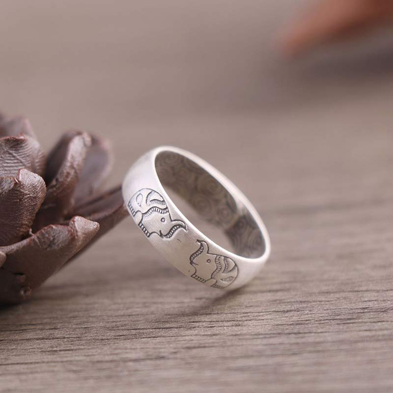 Buddha Stones 999 Sterling Silver Lotus Elephant Six True Words Blessing Ring - image 7