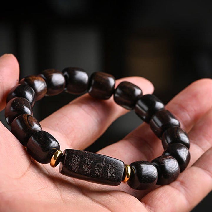 Buddha Stones Tibetan Ebony Wood Barrel Beads Lucky And Treasure Balance Bracelet