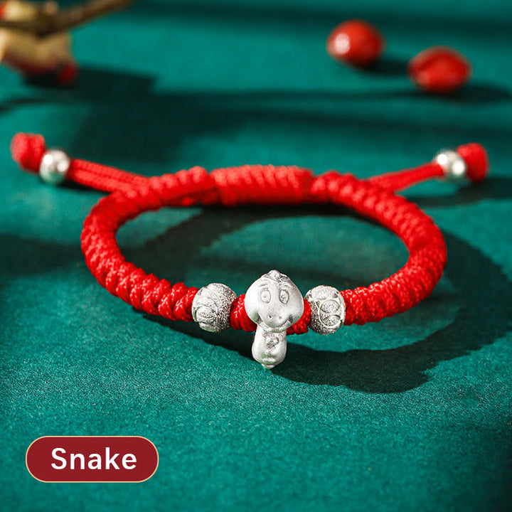 Buddha Stones 999 Sterling Silver Chinese Zodiac Red Rope Luck Handcrafted Kids Bracelet - Snake(Bracelet Size 12+4cm) - image 18