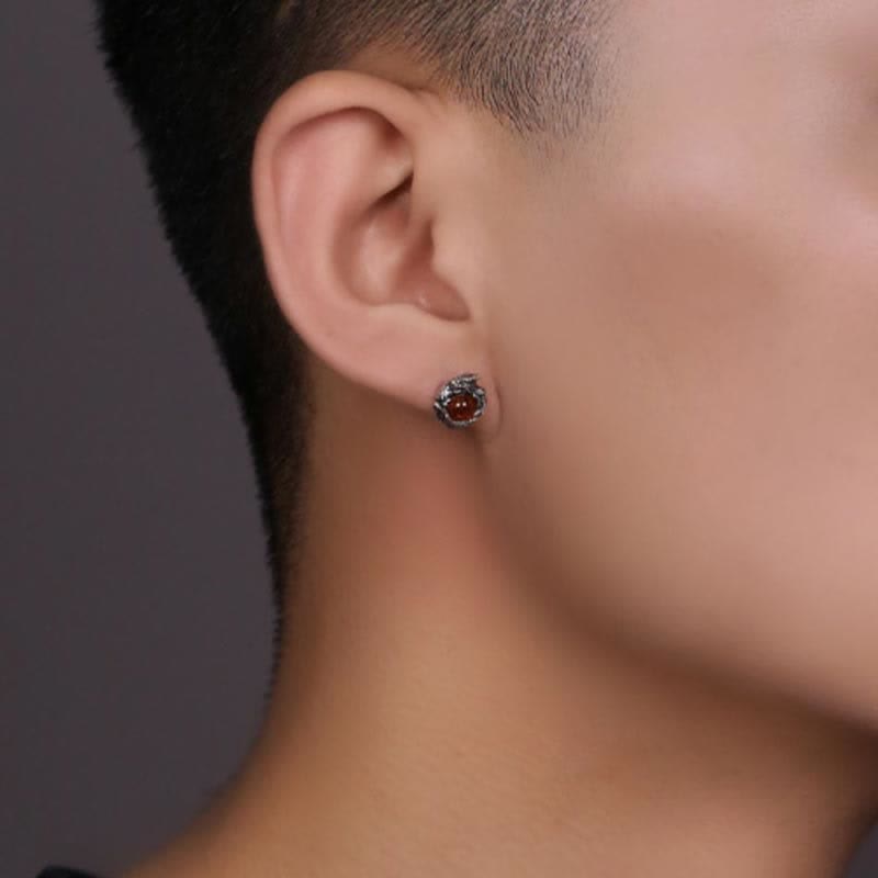 Buddha Stones 925 Sterling Silver Natural Amber Dragon Success Protection Stud Earring - image 3