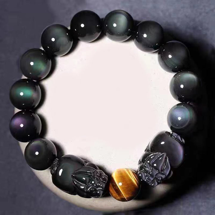 Buddha Stones FengShui PiXiu Rainbow Obsidian Healing Bracelet