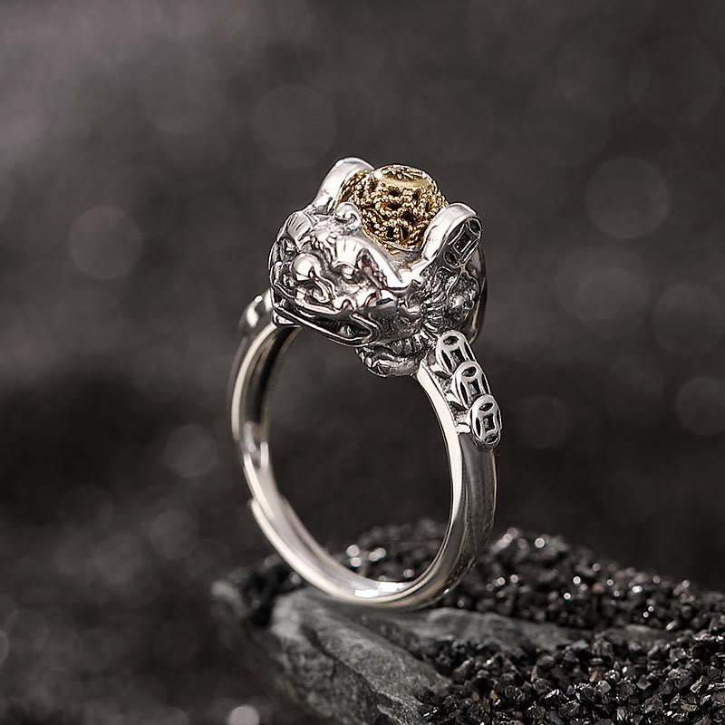 Buddha Stones 925 Sterling Silver PiXiu Copper Coin Wealth Adjustable Ring - image 1