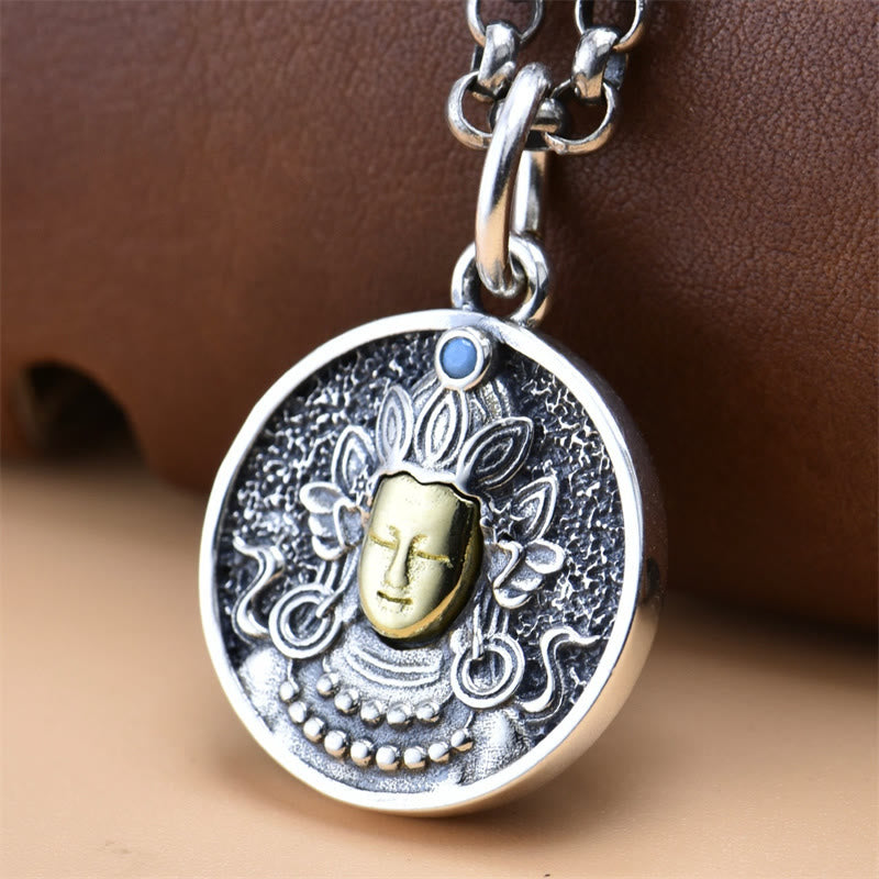 Buddha Stones 925 Sterling Silver Green Tara Double Dorje Vajra Protection Necklace Pendant - image 0