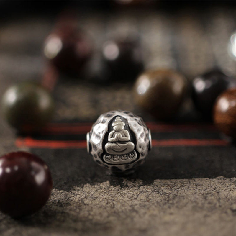 Buddha Stones 999 Sterling Silver Green Sandalwood Small Leaf Red Sandalwood Buddha Cure Bracelet - image 1