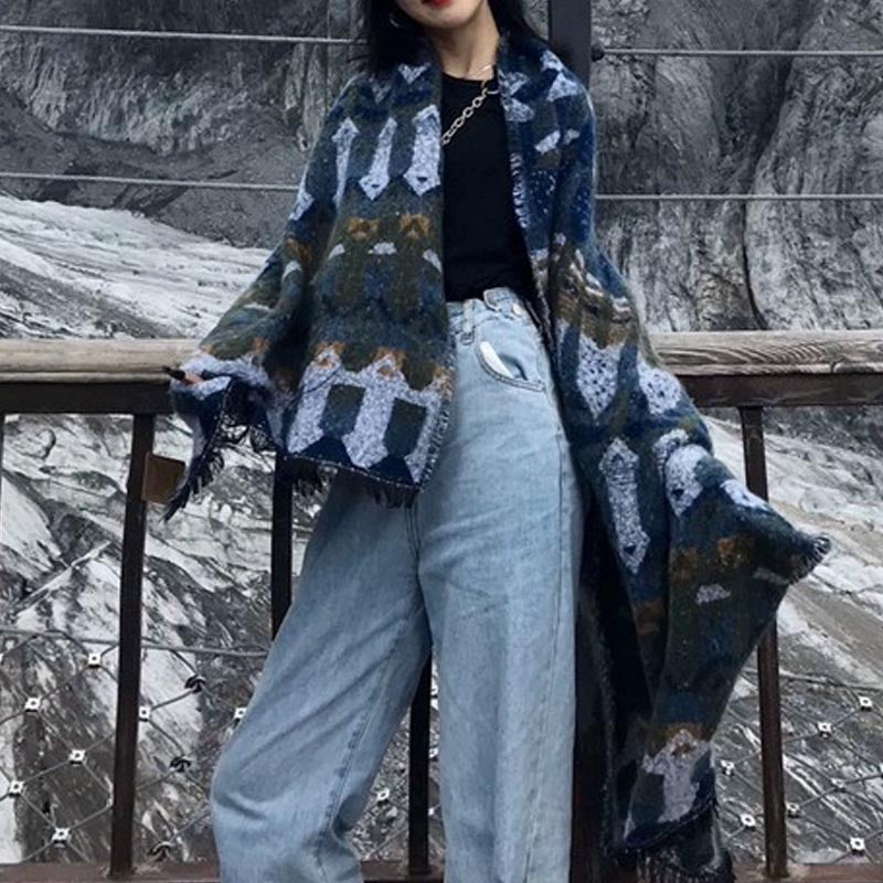 Buddha Stones Tibetan Shawl Classic Geometry Pattern Winter Cozy Travel Scarf Wrap - image 13