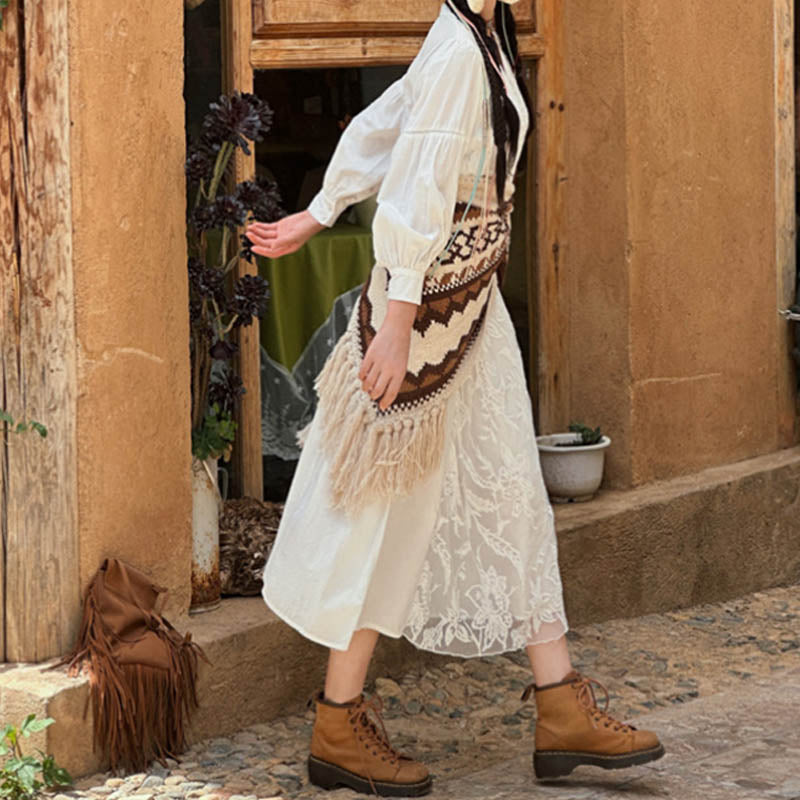 Buddha Stones Tibetan Striped Brown Beige Tassel Shawl Winter Cozy Travel Scarf Wrap - image 6