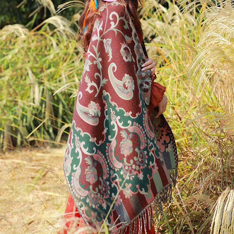 Buddha Stones Tibetan Flowers Leaves Branch Design Tassel Shawl Cozy Travel Scarf Wrap - image 3