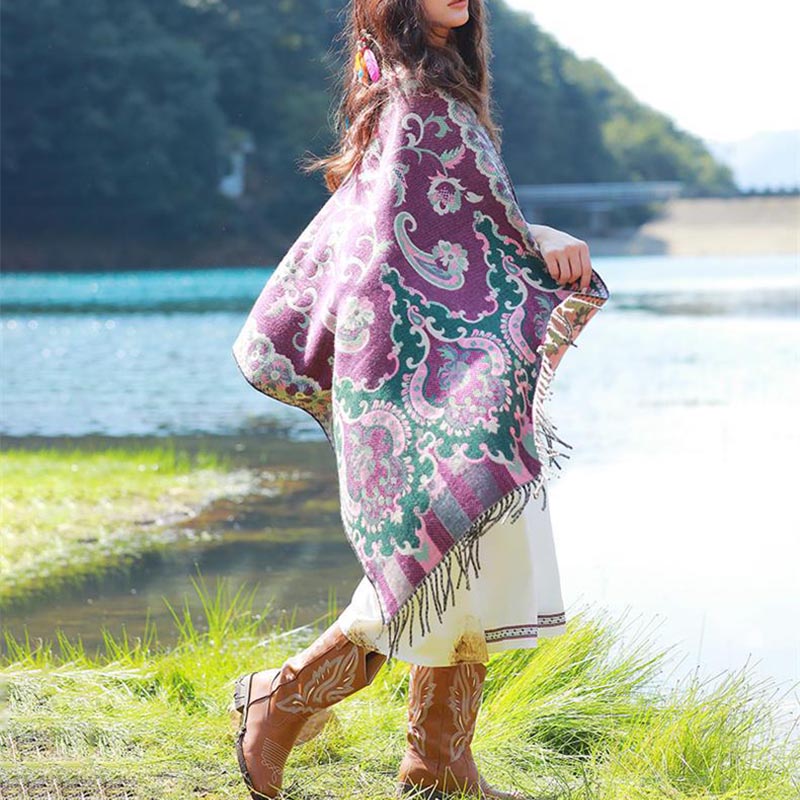 Buddha Stones Tibetan Flowers Leaves Branch Design Tassel Shawl Cozy Travel Scarf Wrap - image 12