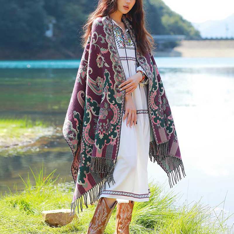 Buddha Stones Tibetan Flowers Leaves Branch Design Tassel Shawl Cozy Travel Scarf Wrap - image 15