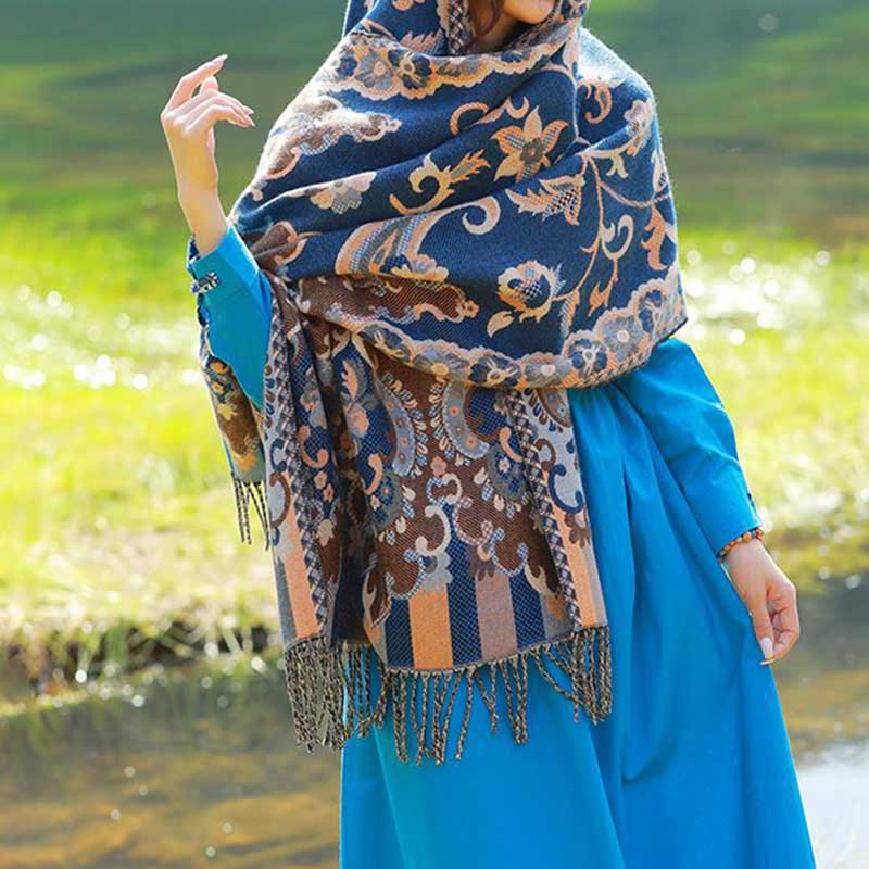Buddha Stones Tibetan Flowers Leaves Branch Design Tassel Shawl Cozy Travel Scarf Wrap - image 37