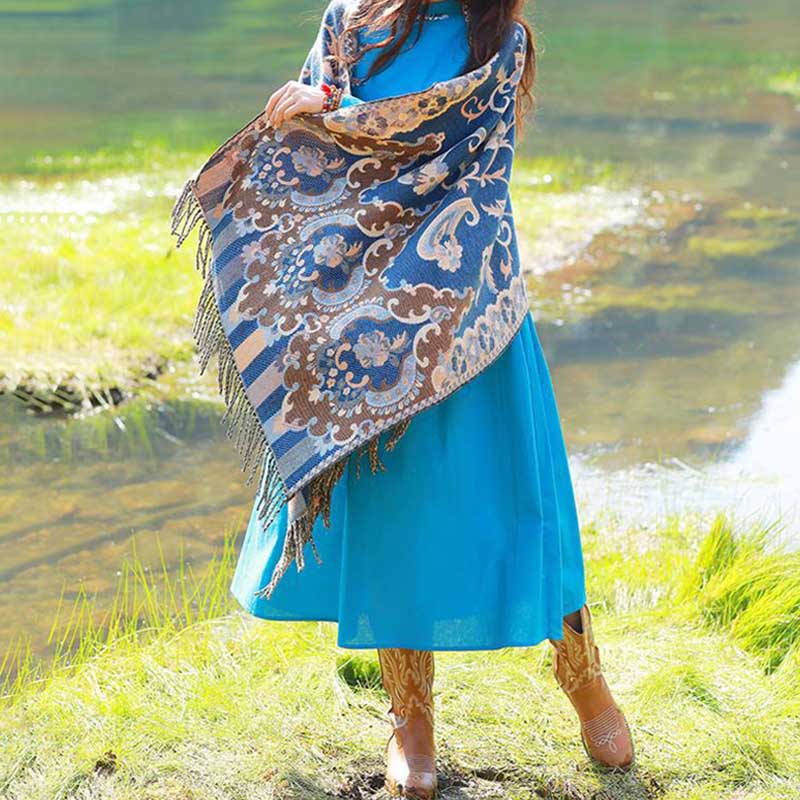 Buddha Stones Tibetan Flowers Leaves Branch Design Tassel Shawl Cozy Travel Scarf Wrap - image 38