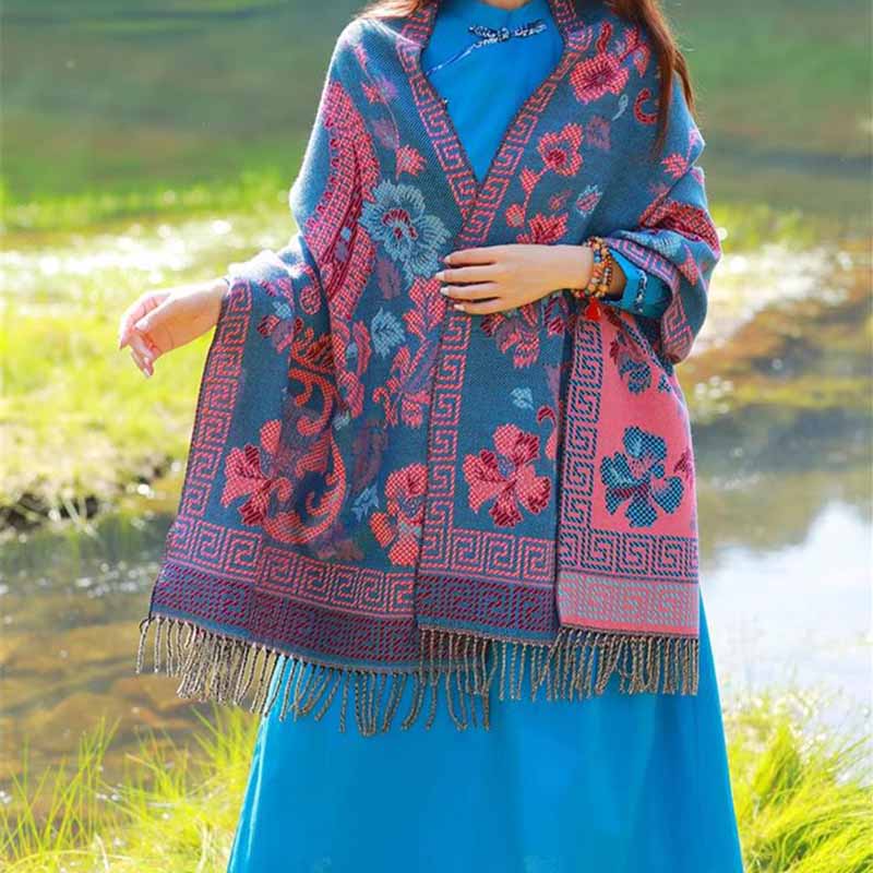 Buddha Stones Tibetan Flowers Leaves Pattern Design Shawl Cozy Travel Scarf Wrap - image 11