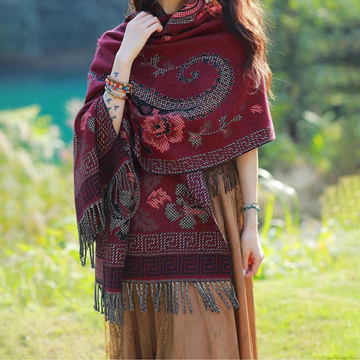 Buddha Stones Tibetan Flowers Leaves Pattern Design Shawl Cozy Travel Scarf Wrap - image 28