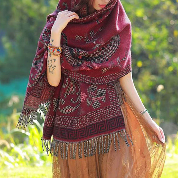 Buddha Stones Tibetan Flowers Leaves Pattern Design Shawl Cozy Travel Scarf Wrap - image 21