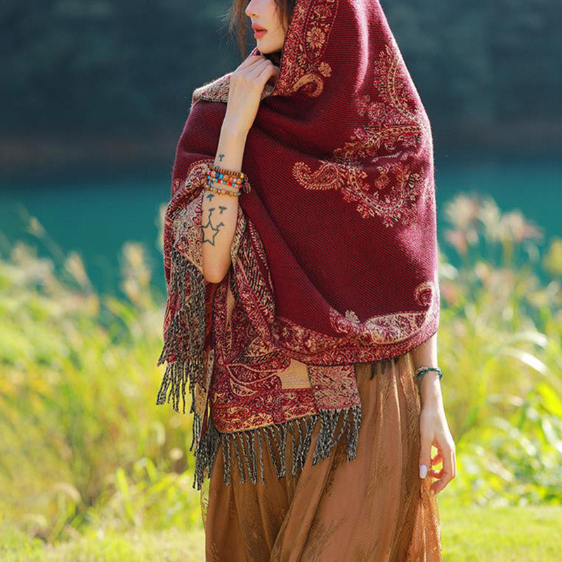 Buddha Stones Tibetan Vine Leaves Pattern Design Shawl Cozy Travel Scarf Wrap - image 4