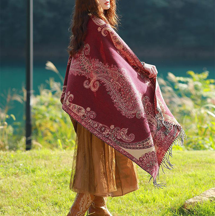 Buddha Stones Tibetan Vine Leaves Pattern Design Shawl Cozy Travel Scarf Wrap - image 3