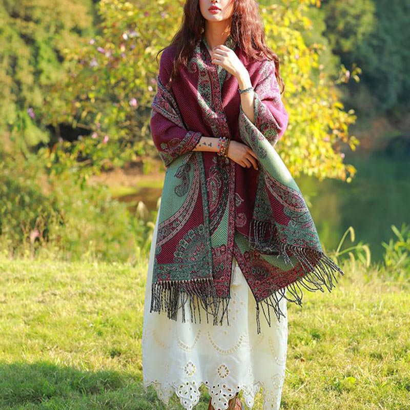 Buddha Stones Tibetan Vine Leaves Pattern Design Shawl Cozy Travel Scarf Wrap - image 16