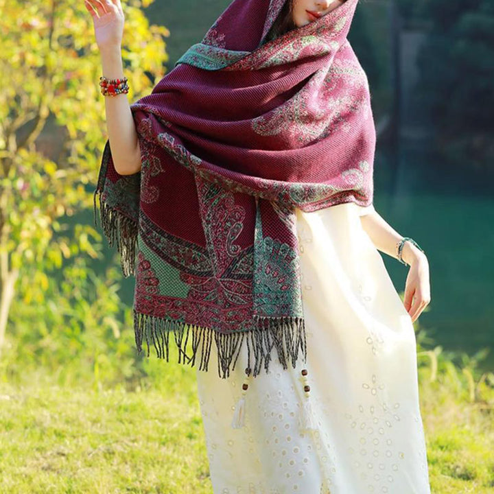 Buddha Stones Tibetan Vine Leaves Pattern Design Shawl Cozy Travel Scarf Wrap - image 17