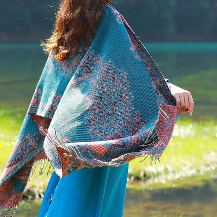 Buddha Stones Tibetan Vine Leaves Pattern Design Shawl Cozy Travel Scarf Wrap - image 25