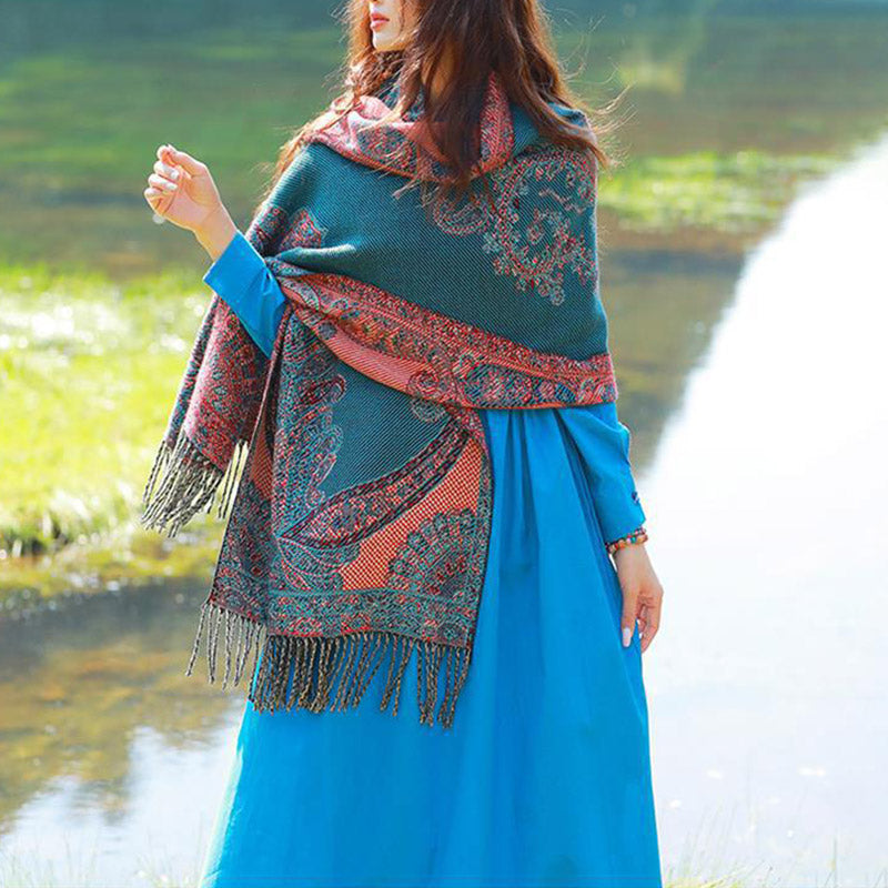 Buddha Stones Tibetan Vine Leaves Pattern Design Shawl Cozy Travel Scarf Wrap - image 27