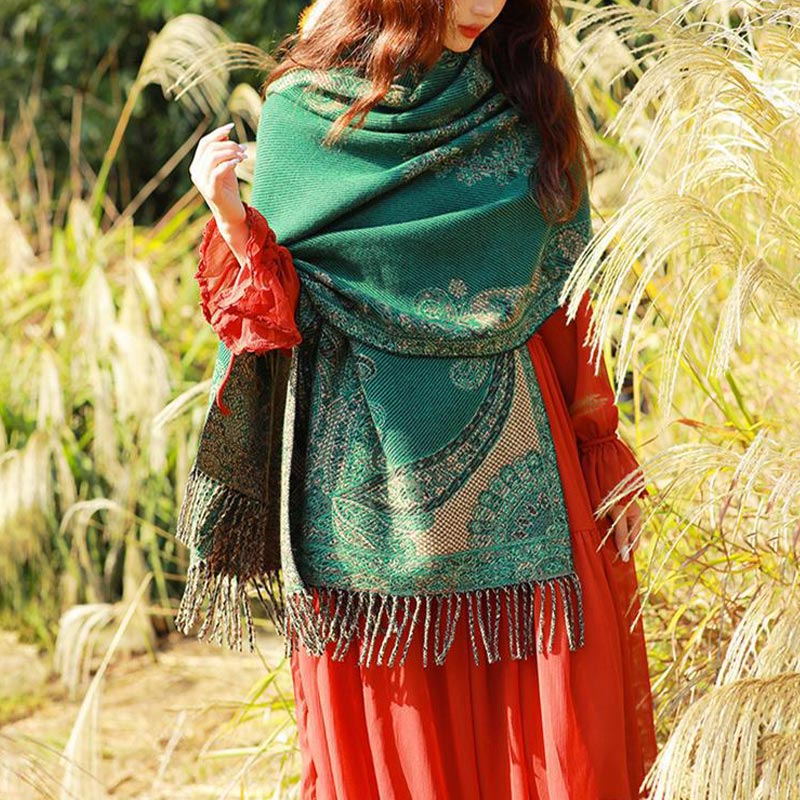 Buddha Stones Tibetan Vine Leaves Pattern Design Shawl Cozy Travel Scarf Wrap - image 32