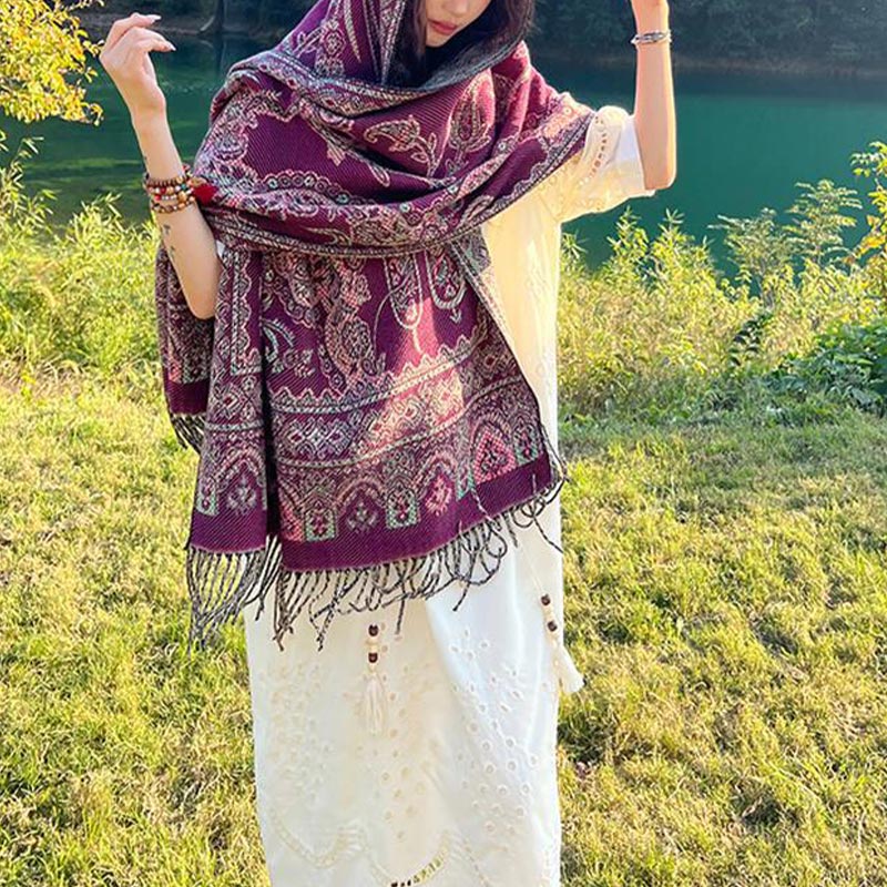 Buddha Stones Vintage Tibetan Leaves Pattern Design Shawl Cozy Travel Scarf Wrap - image 3