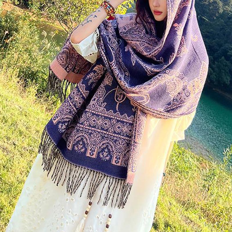 Buddha Stones Vintage Tibetan Leaves Pattern Design Shawl Cozy Travel Scarf Wrap - image 14