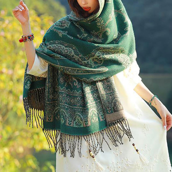 Buddha Stones Vintage Tibetan Leaves Pattern Design Shawl Cozy Travel Scarf Wrap - image 24