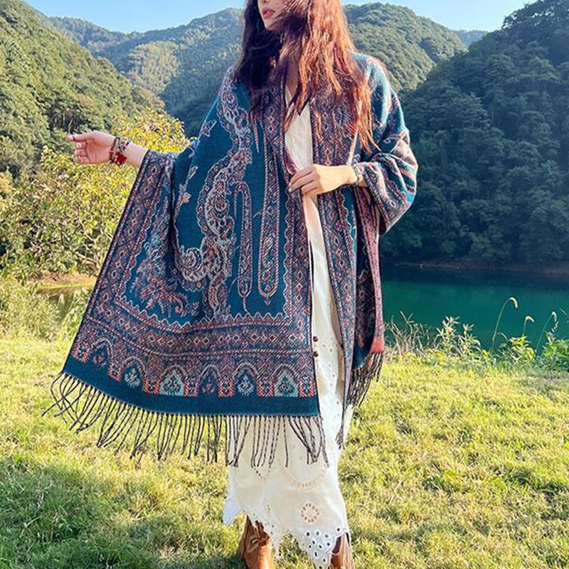 Buddha Stones Vintage Tibetan Leaves Pattern Design Shawl Cozy Travel Scarf Wrap - image 35