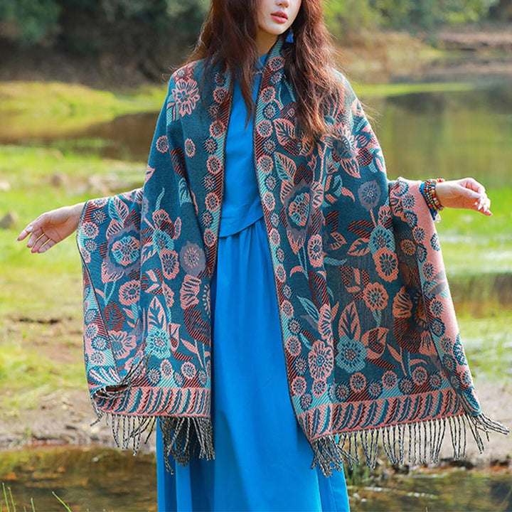 Buddha Stones Tibetan Flower Floral Leaves Pattern Design Shawl Cozy Travel Scarf Wrap - image 2