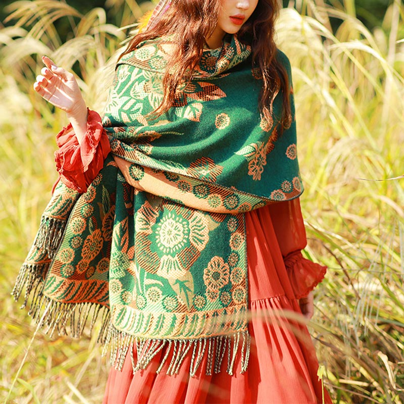 Buddha Stones Tibetan Flower Floral Leaves Pattern Design Shawl Cozy Travel Scarf Wrap - image 21