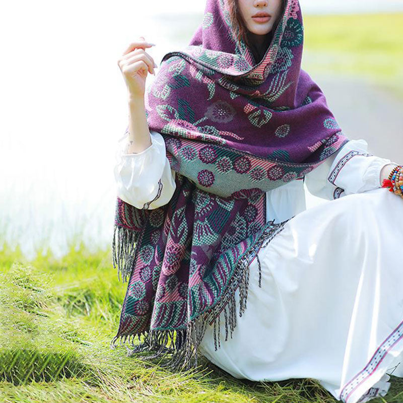 Buddha Stones Tibetan Flower Floral Leaves Pattern Design Shawl Cozy Travel Scarf Wrap - image 17