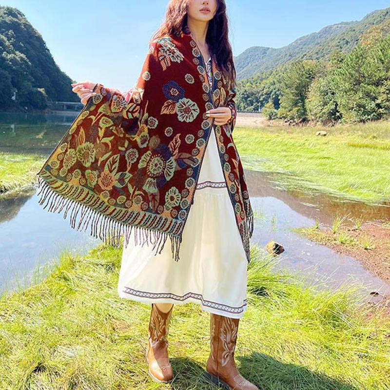 Buddha Stones Tibetan Flower Floral Leaves Pattern Design Shawl Cozy Travel Scarf Wrap - image 31