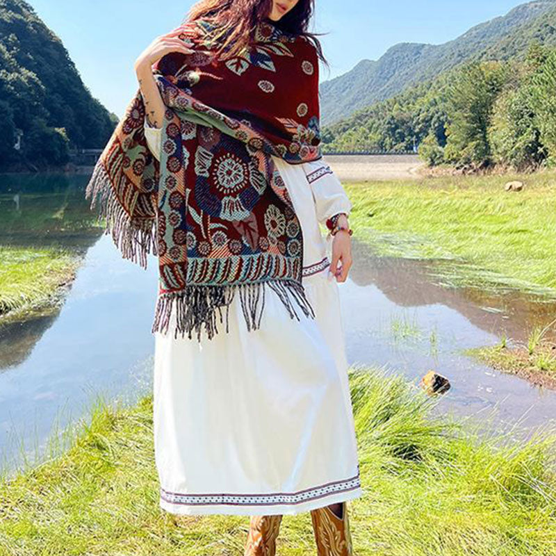 Buddha Stones Tibetan Flower Floral Leaves Pattern Design Shawl Cozy Travel Scarf Wrap - image 34