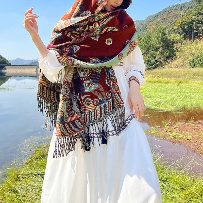 Buddha Stones Tibetan Flower Floral Leaves Pattern Design Shawl Cozy Travel Scarf Wrap - image 32