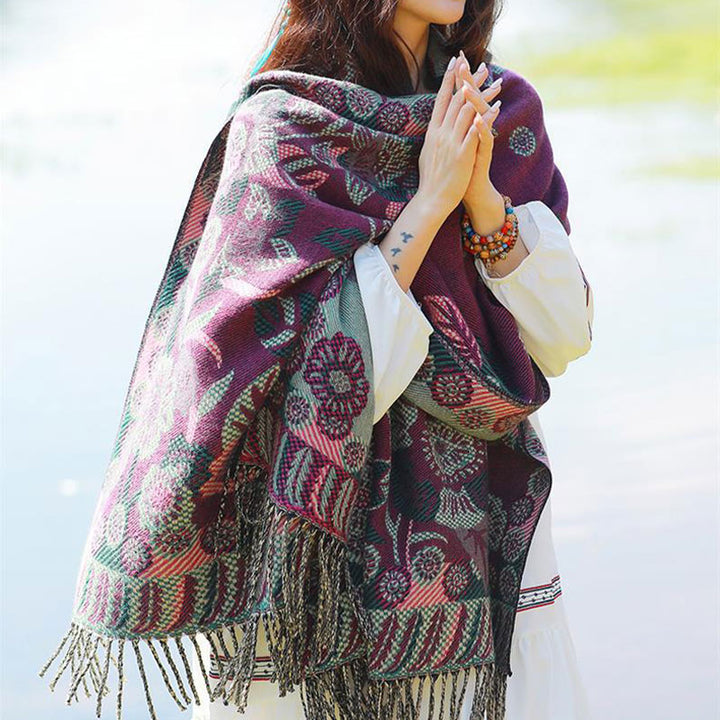 Buddha Stones Tibetan Flower Floral Leaves Pattern Design Shawl Cozy Travel Scarf Wrap - image 13