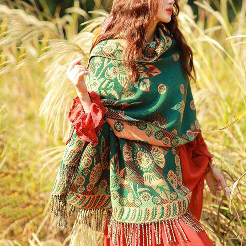Buddha Stones Tibetan Flower Floral Leaves Pattern Design Shawl Cozy Travel Scarf Wrap - image 26