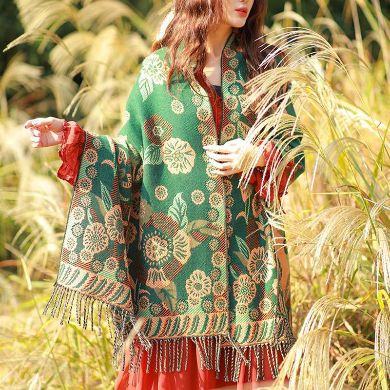 Buddha Stones Tibetan Flower Floral Leaves Pattern Design Shawl Cozy Travel Scarf Wrap - image 27