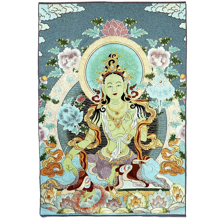 Buddha Stones Tibetan Embroidery White Tara Thangka Tapestry Wall Hanging Wall Art Meditation for Home Decor - image 4