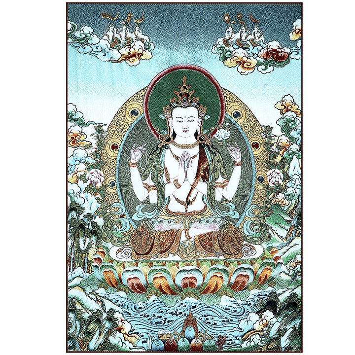 Buddha Stones Tibetan Embroidery White Tara Thangka Tapestry Wall Hanging Wall Art Meditation for Home Decor