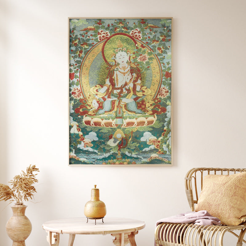 Buddha Stones Tibetan Embroidery White Tara Thangka Tapestry Wall Hanging Wall Art Meditation for Home Decor - image 9