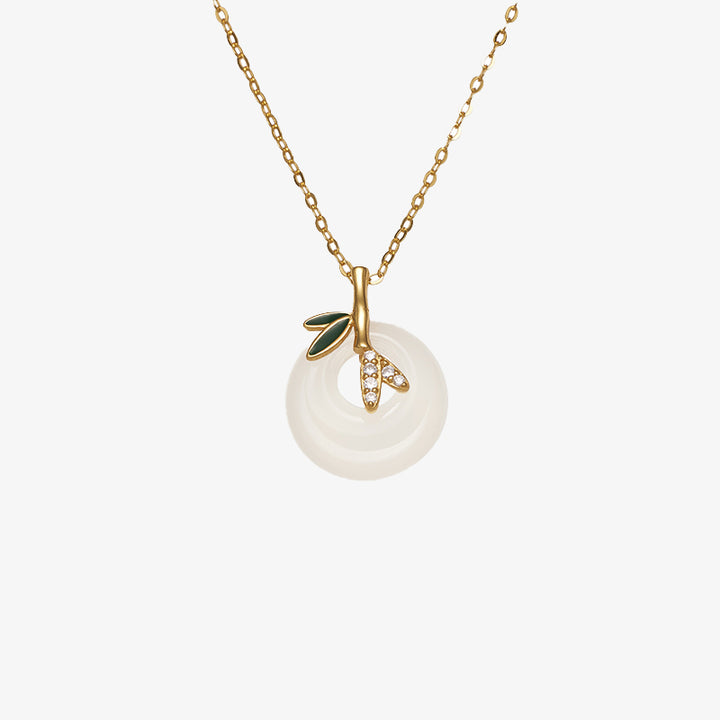 Buddha Stones 925 Sterling Silver Natural Chalcedony Bamboo Leaf Peace Buckle Positive Necklace Pendant - image 4